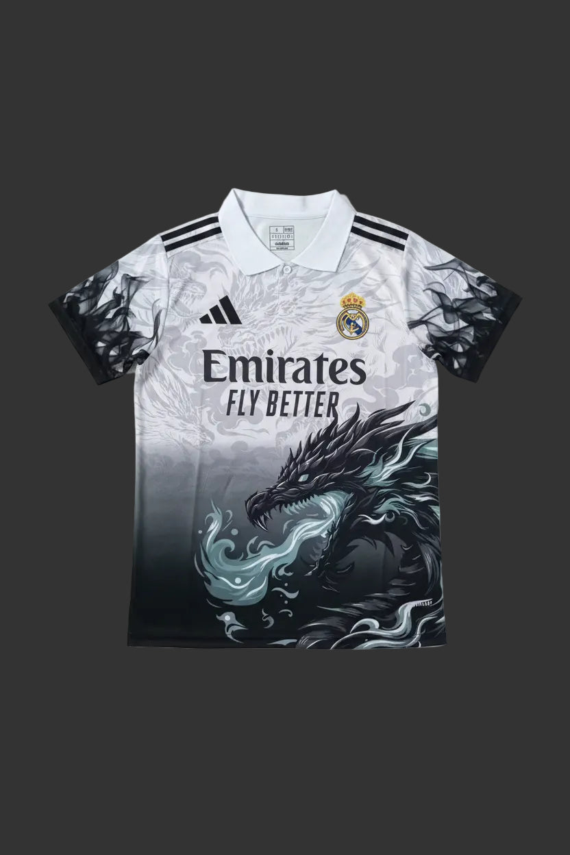 Real Madrid Black White Spray Dragon Jersey
