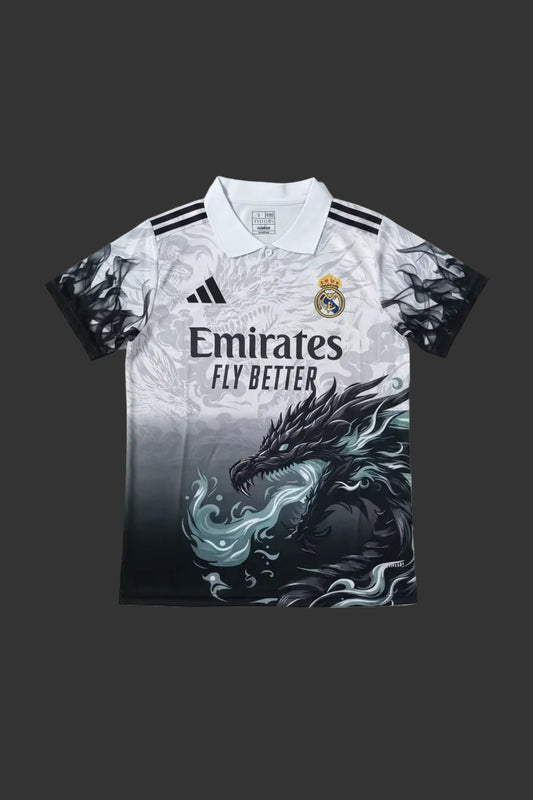 Real Madrid Black White Spray Dragon Jersey